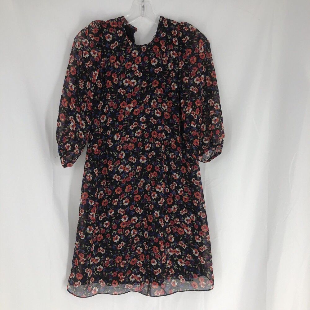 Calvin Klein Multicolor Floral Chiffon 3/4 Sleeve Shift Dress 0p Women